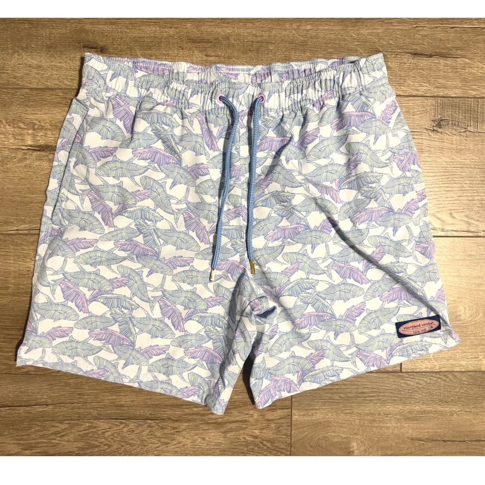 Vineyard Vines Mens Small Chappy Swim Trunks Blue Pink Fish Print Board Shorts